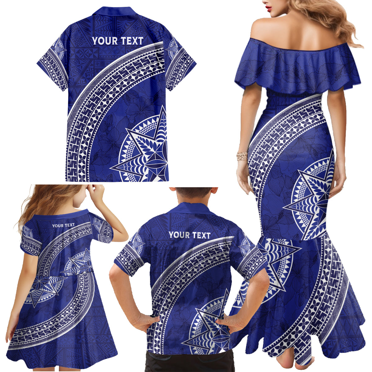 Tupou College Toloa Family Matching Mermaid Dress and Hawaiian Shirt Ngatu Tapa Mix Style