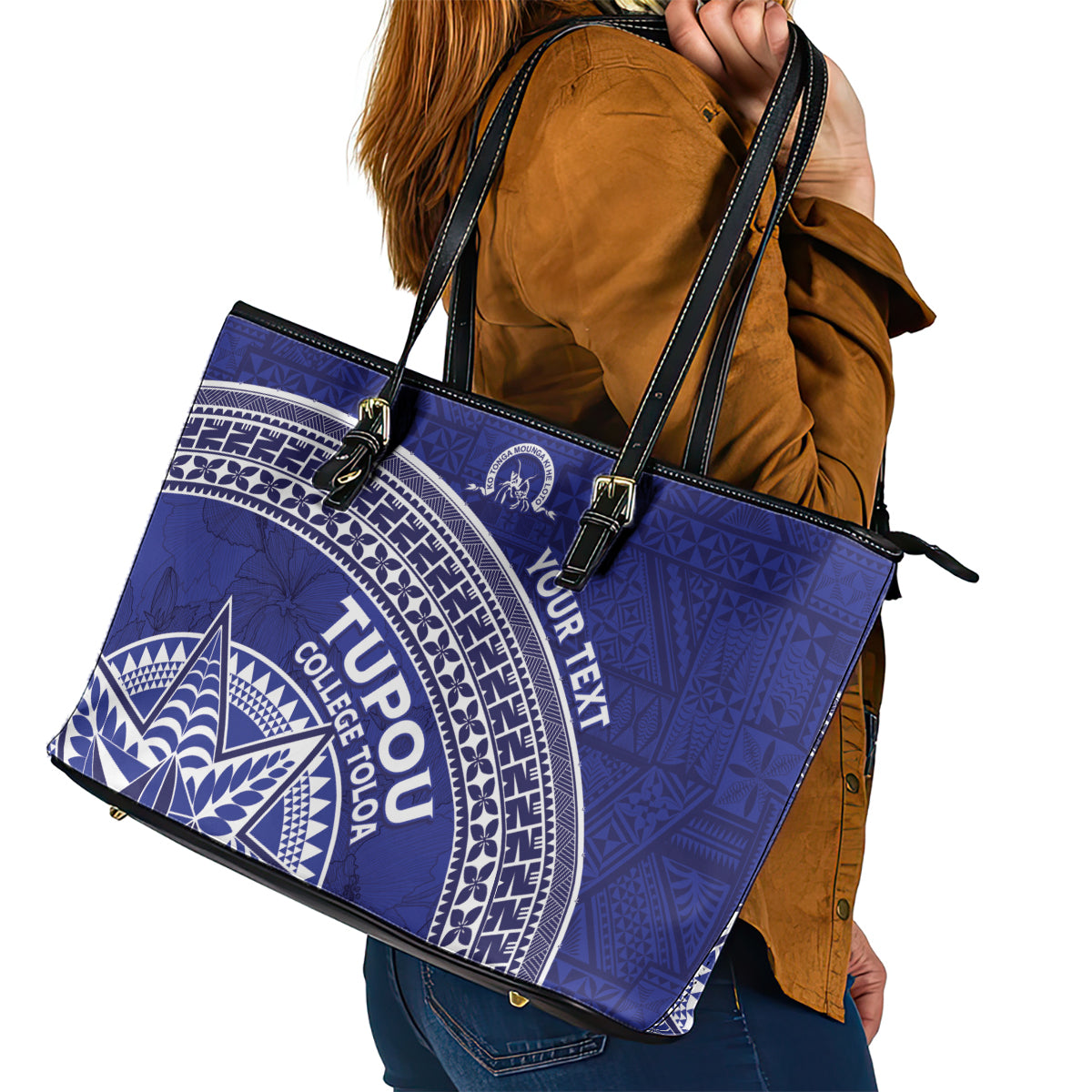 Tupou College Toloa Leather Tote Bag Ngatu Tapa Mix Style