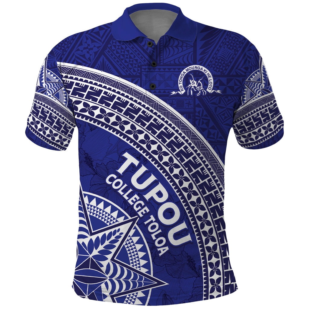 Tupou College Toloa Polo Shirt Ngatu Tapa Mix Style LT7 Blue - Polynesian Pride