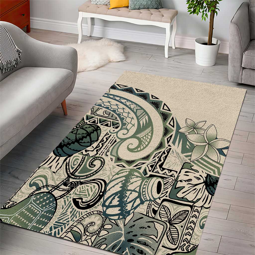 Aloha Hawaii Tapa Area Rug Summer Green Hawaiian Ipu - Polynesian Pride