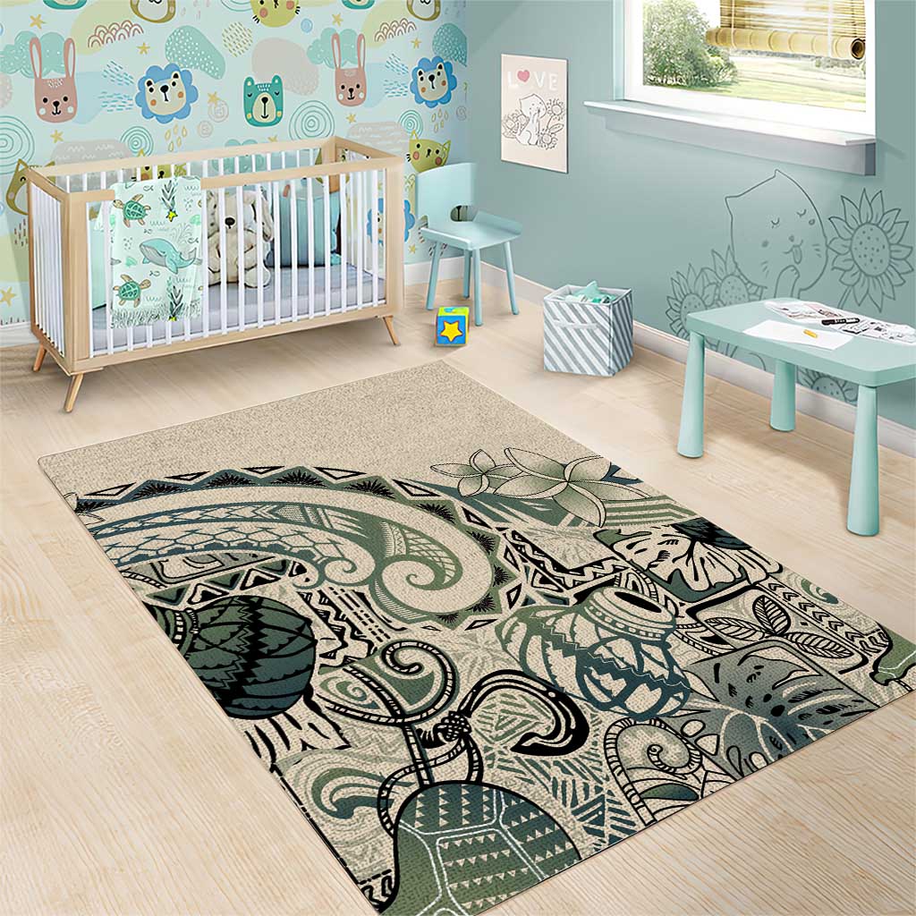 Aloha Hawaii Tapa Area Rug Summer Green Hawaiian Ipu - Polynesian Pride