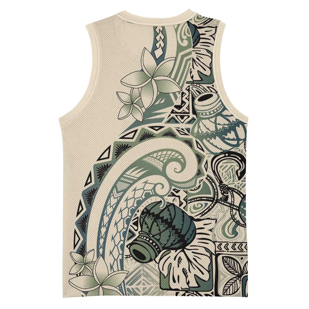 Aloha Hawaii Tapa Basketball Jersey Summer Green Hawaiian Ipu - Polynesian Pride