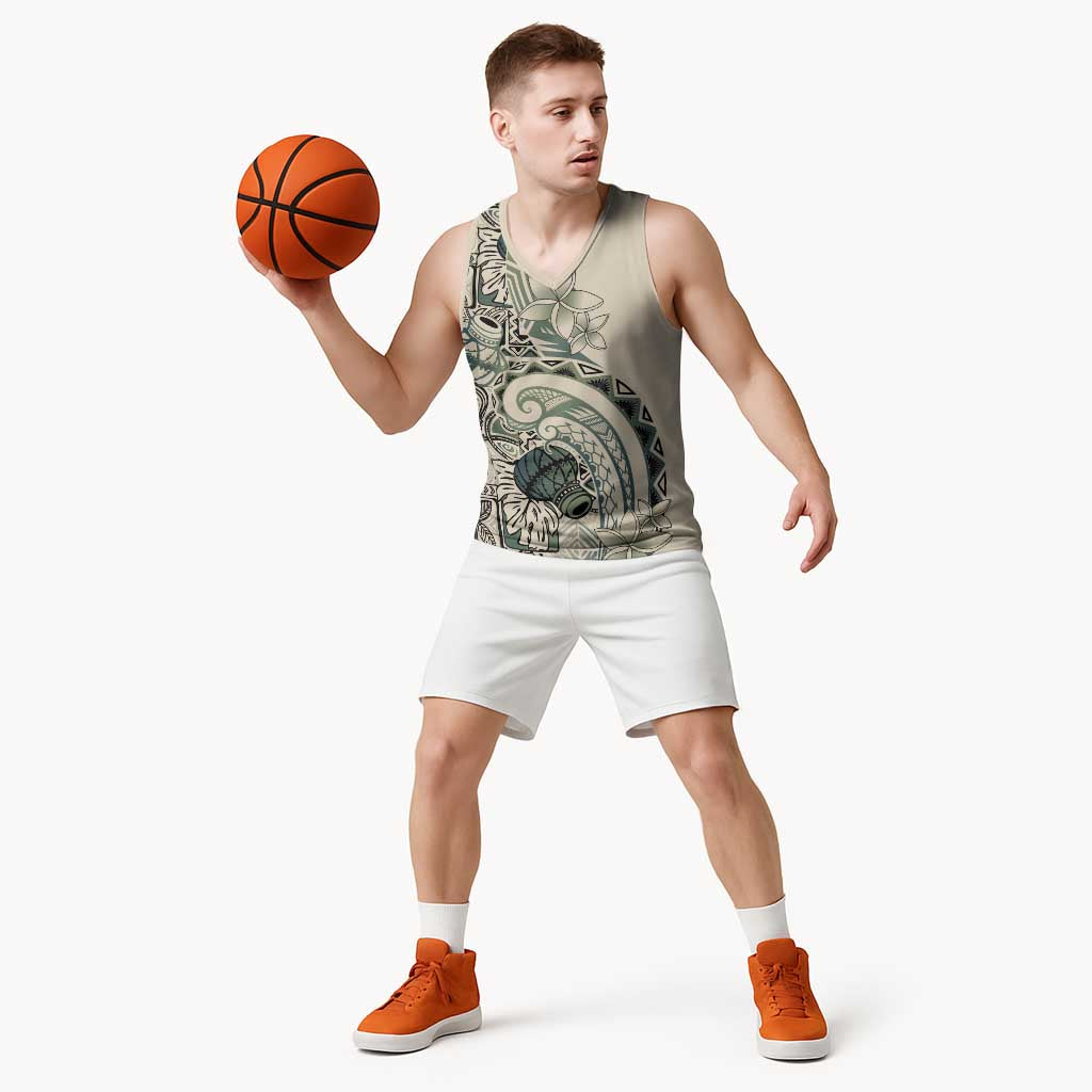 Aloha Hawaii Tapa Basketball Jersey Summer Green Hawaiian Ipu - Polynesian Pride