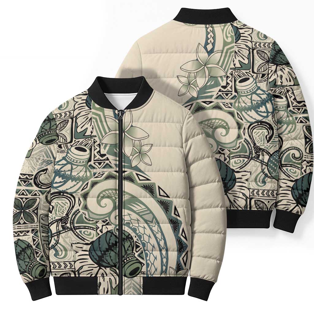 Aloha Hawaii Tapa Bomber Puffer Jacket Summer Green Hawaiian Ipu - Polynesian Pride