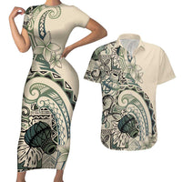 Aloha Hawaii Tapa Couples Matching Short Sleeve Bodycon Dress and Hawaiian Shirt Summer Green Hawaiian Ipu LT7 Emerald - Polynesian Pride