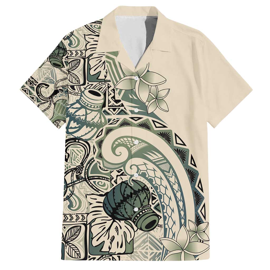 Aloha Hawaii Tapa Family Matching Long Sleeve Bodycon Dress and Hawaiian Shirt Summer Green Hawaiian Ipu LT7 Dad's Shirt - Short Sleeve Emerald - Polynesian Pride