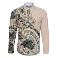 Aloha Hawaii Tapa Family Matching Mermaid Dress and Hawaiian Shirt Summer Green Hawaiian Ipu LT7 Dad's Shirt - Long Sleeve Emerald - Polynesian Pride