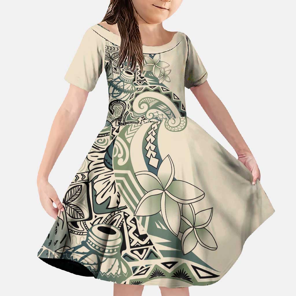 Aloha Hawaii Tapa Family Matching Off Shoulder Maxi Dress and Hawaiian Shirt Summer Green Hawaiian Ipu - Polynesian Pride