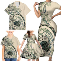 Aloha Hawaii Tapa Family Matching Short Sleeve Bodycon Dress and Hawaiian Shirt Summer Green Hawaiian Ipu LT7 - Polynesian Pride