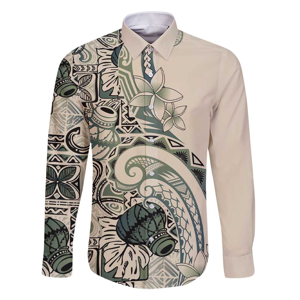 Aloha Hawaii Tapa Family Matching Short Sleeve Bodycon Dress and Hawaiian Shirt Summer Green Hawaiian Ipu LT7 Dad's Shirt - Long Sleeve Emerald - Polynesian Pride