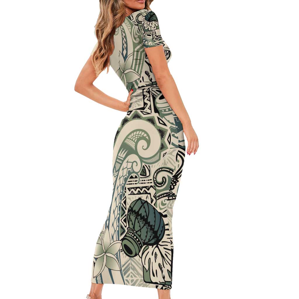 Aloha Hawaii Tapa Family Matching Short Sleeve Bodycon Dress and Hawaiian Shirt Summer Green Hawaiian Ipu LT7 - Polynesian Pride