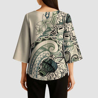 Aloha Hawaii Tapa Kimono Sleeve Blouse Summer Green Hawaiian Ipu - Polynesian Pride