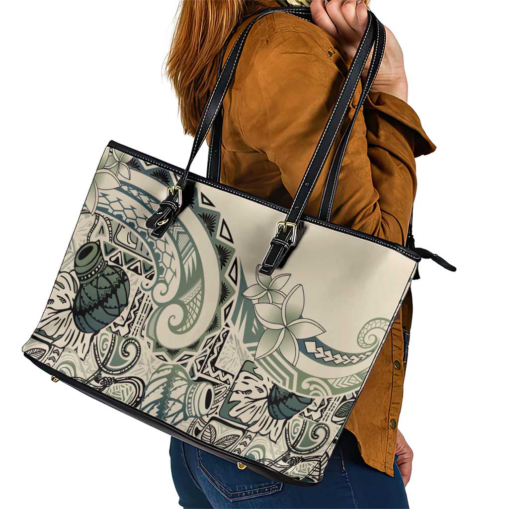 Aloha Hawaii Tapa Leather Tote Bag Summer Green Hawaiian Ipu - Polynesian Pride