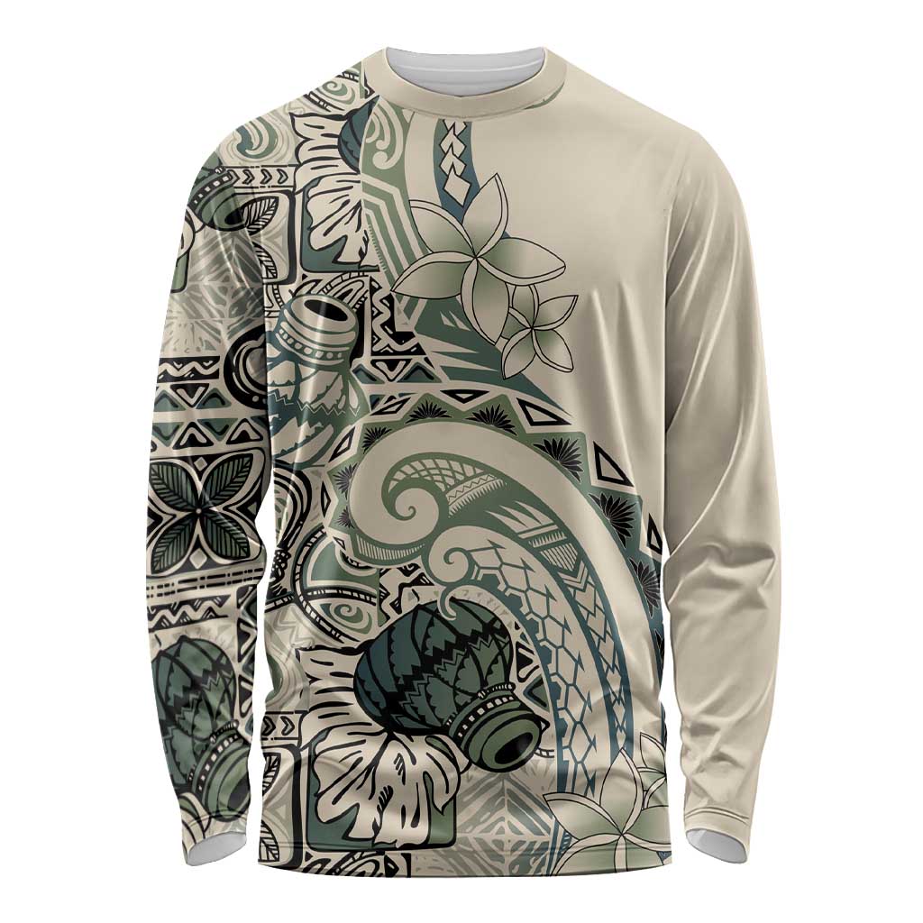 Aloha Hawaii Tapa Long Sleeve Shirt Summer Green Hawaiian Ipu - Polynesian Pride