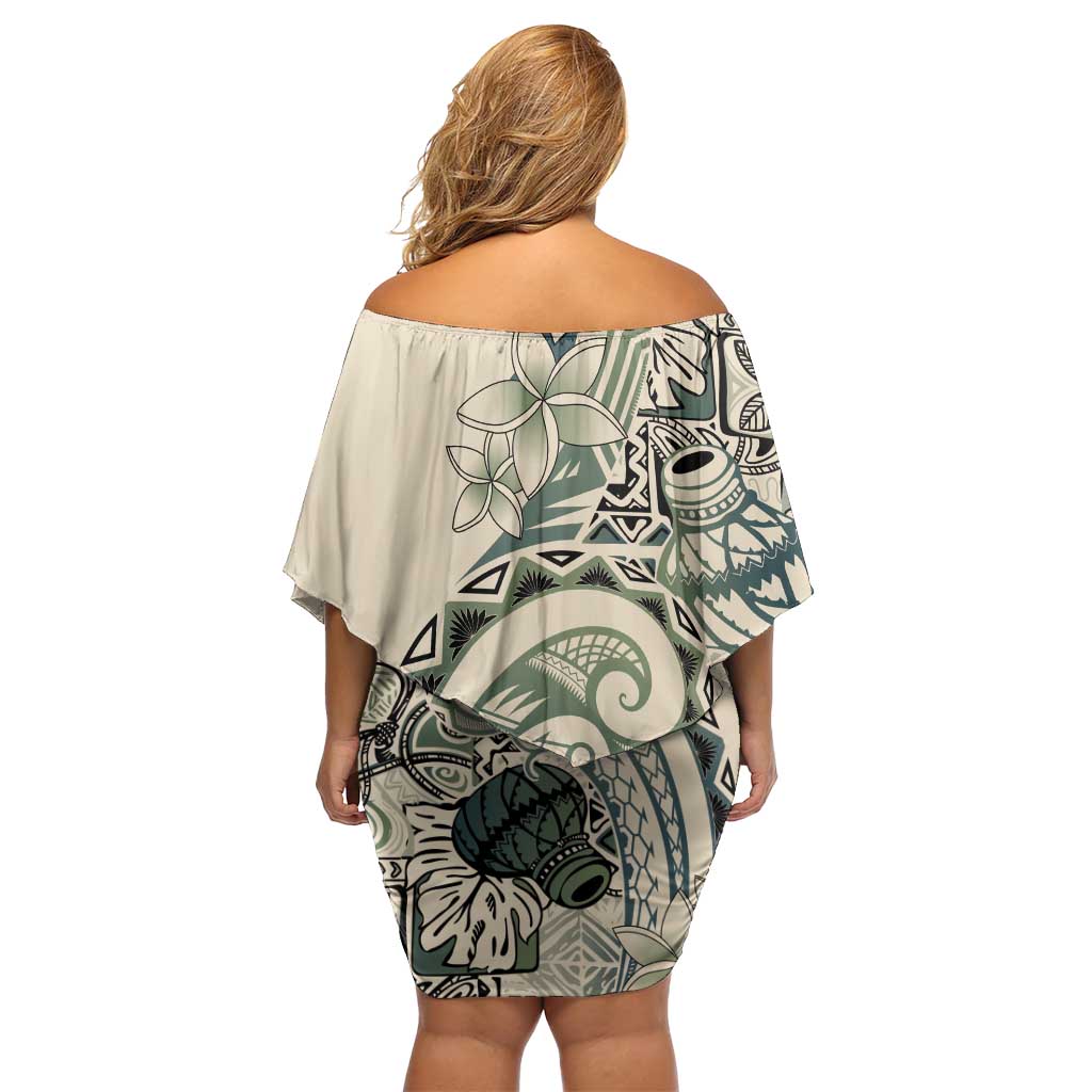 Aloha Hawaii Tapa Off Shoulder Short Dress Summer Green Hawaiian Ipu - Polynesian Pride