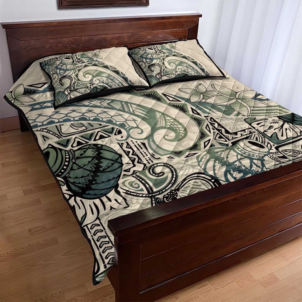 Aloha Hawaii Tapa Quilt Bed Set Summer Green Hawaiian Ipu - Polynesian Pride