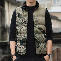 Aloha Hawaii Tapa Sleeveless Puffer Jacket Summer Green Hawaiian Ipu - Polynesian Pride