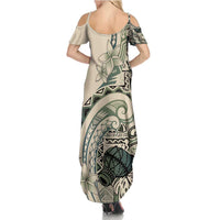 Aloha Hawaii Tapa Summer Maxi Dress Summer Green Hawaiian Ipu - Polynesian Pride