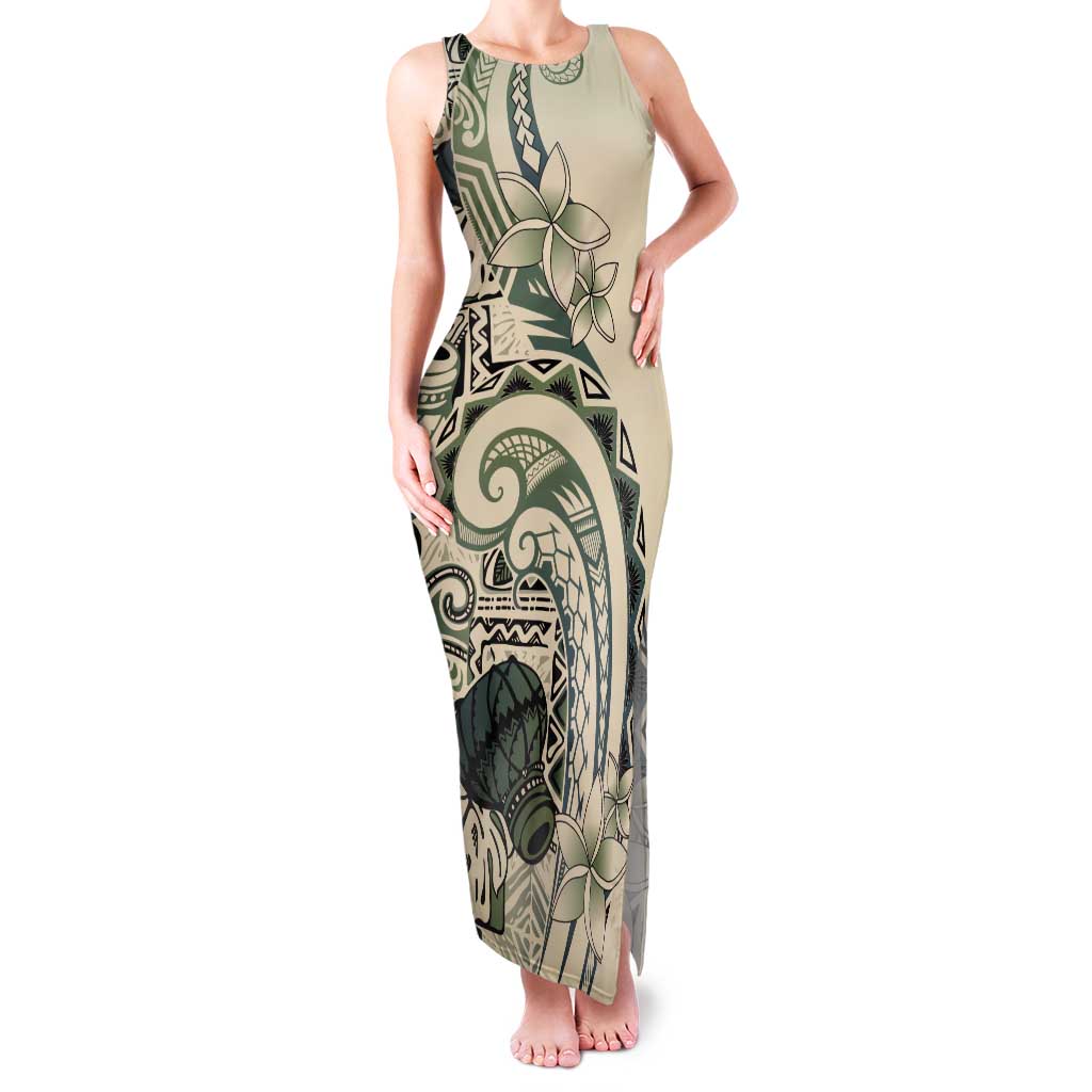 Aloha Hawaii Tapa Tank Maxi Dress Summer Green Hawaiian Ipu - Polynesian Pride