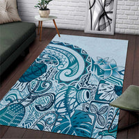 Aloha Hawaii Tapa Area Rug Cool Turquoise Hawaiian Ipu - Polynesian Pride