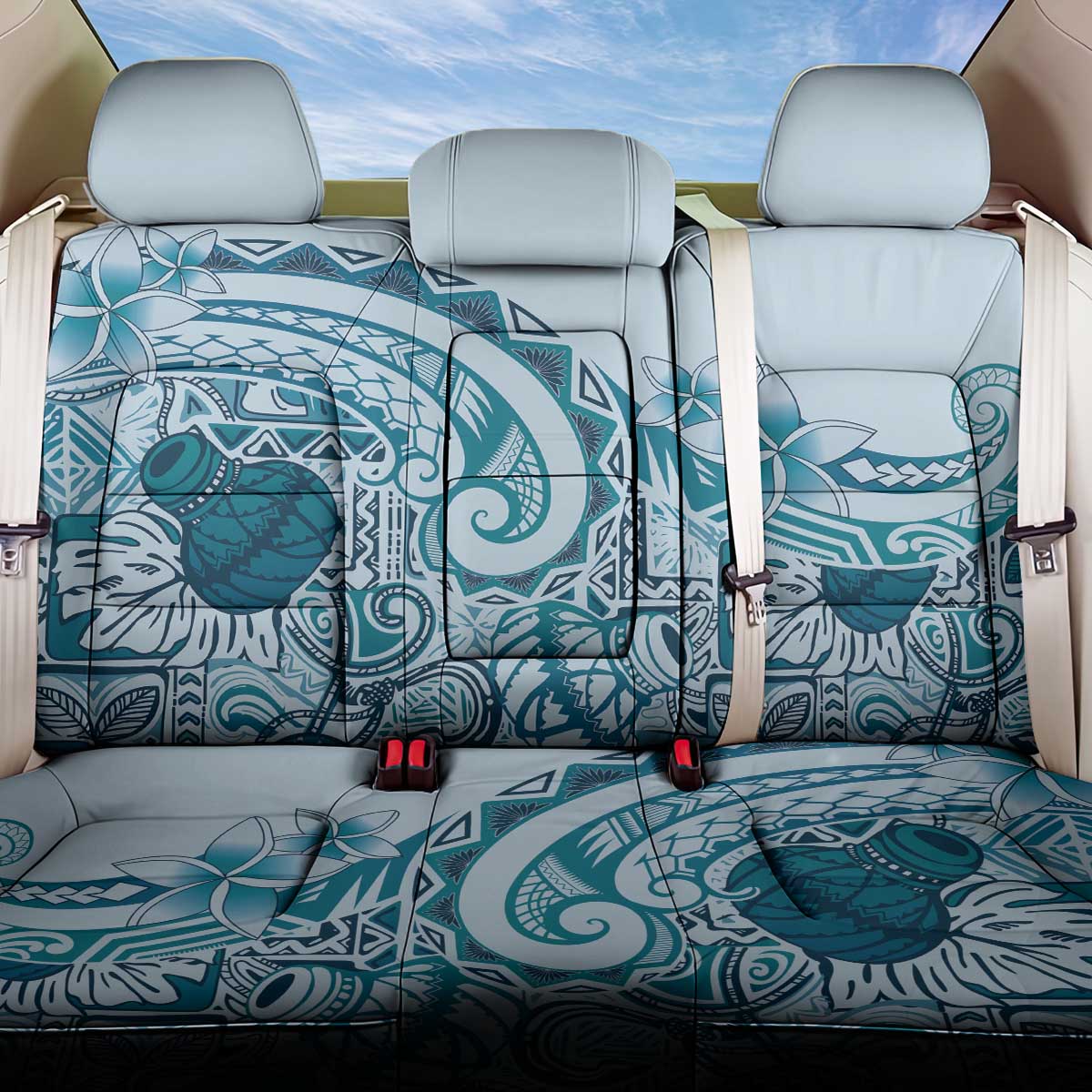 Aloha Hawaii Tapa Back Car Seat Cover Cool Turquoise Hawaiian Ipu - Polynesian Pride