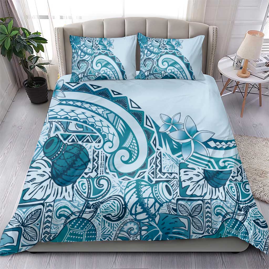 Aloha Hawaii Tapa Bedding Set Cool Turquoise Hawaiian Ipu - Polynesian Pride