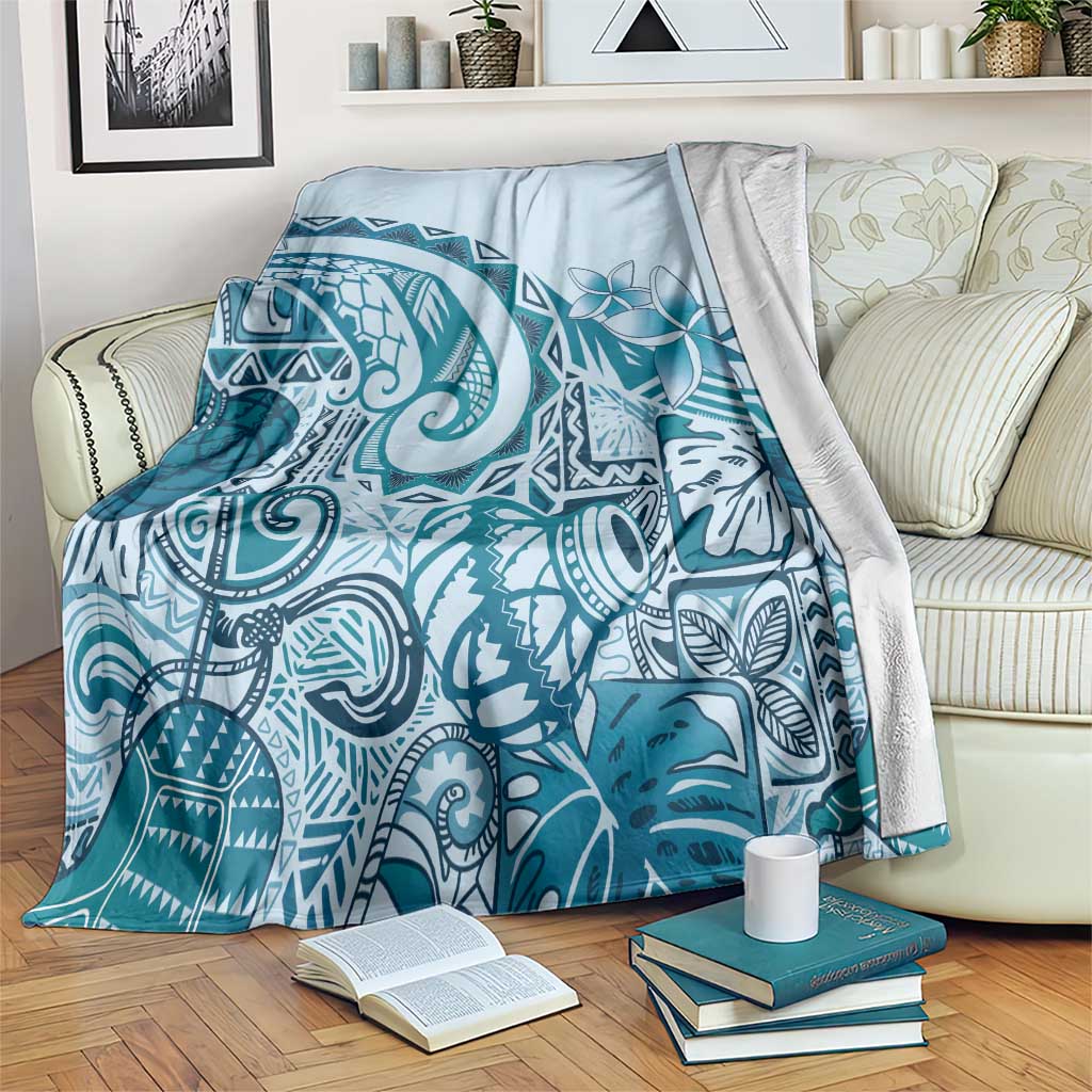 Aloha Hawaii Tapa Blanket Cool Turquoise Hawaiian Ipu - Polynesian Pride