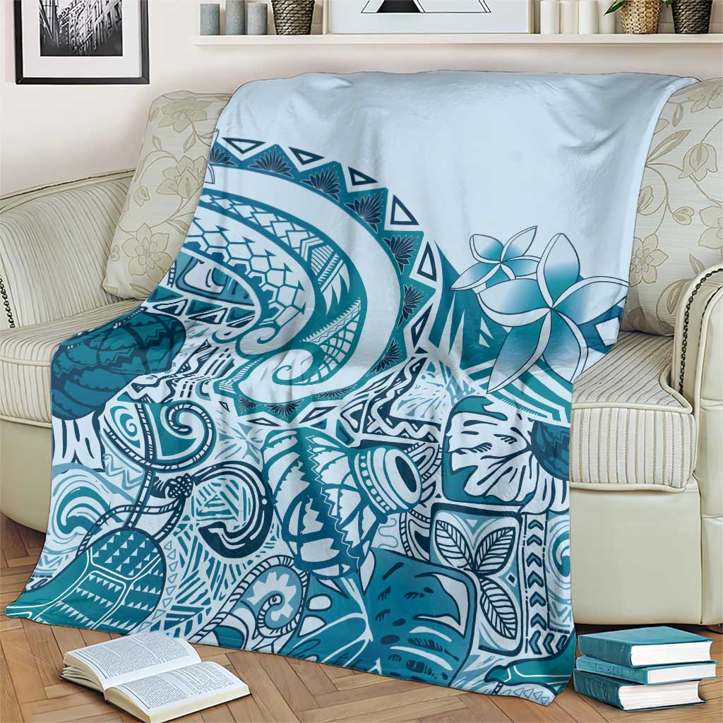 Aloha Hawaii Tapa Blanket Cool Turquoise Hawaiian Ipu - Polynesian Pride