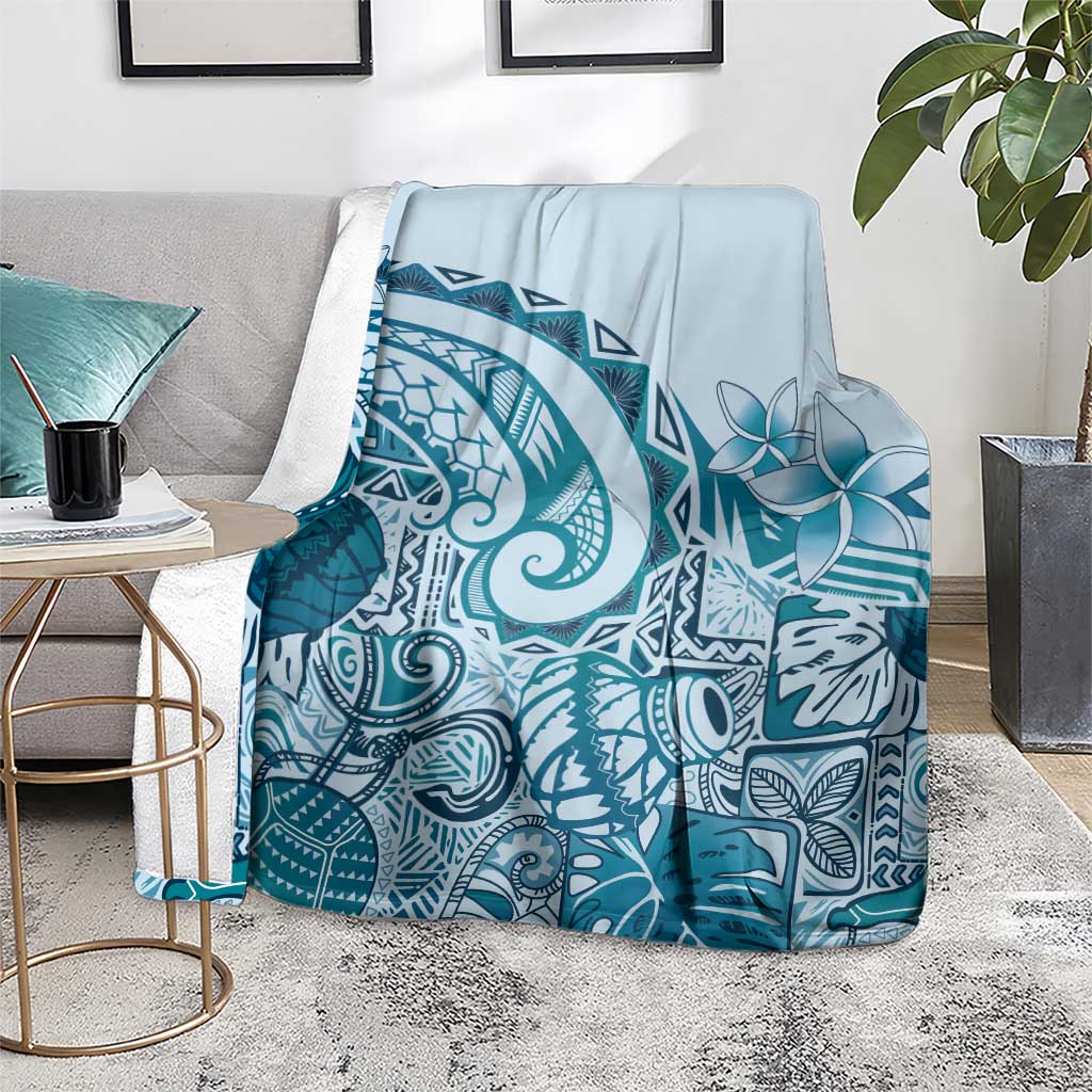 Aloha Hawaii Tapa Blanket Cool Turquoise Hawaiian Ipu - Polynesian Pride