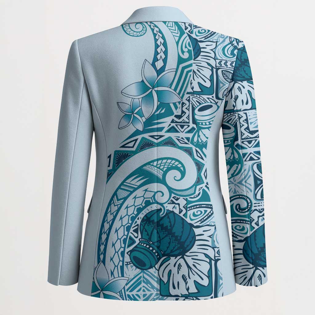 Aloha Hawaii Tapa Blazer Cool Turquoise Hawaiian Ipu - Polynesian Pride