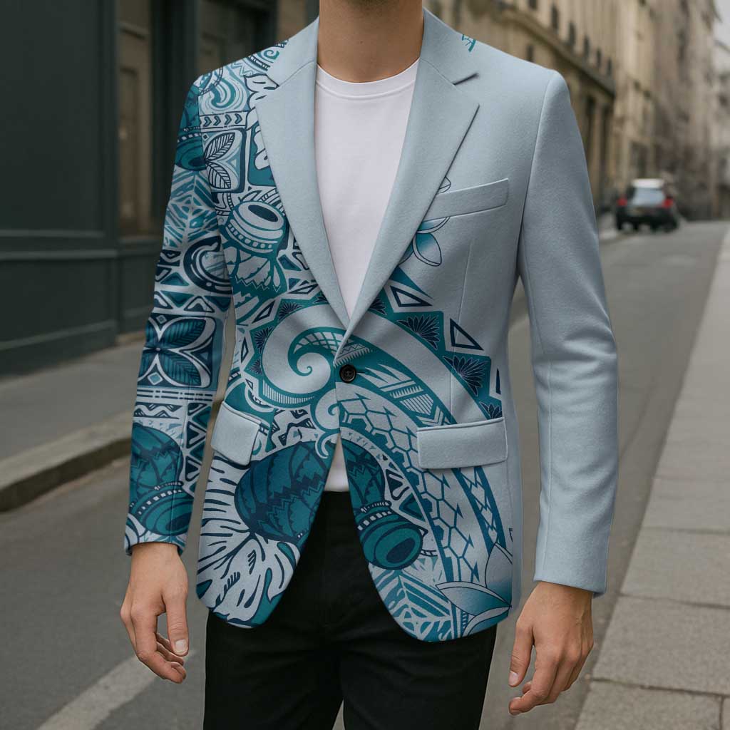 Aloha Hawaii Tapa Blazer Cool Turquoise Hawaiian Ipu - Polynesian Pride