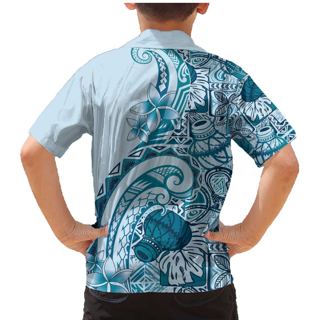 Aloha Hawaii Tapa Family Matching Mermaid Dress and Hawaiian Shirt Cool Turquoise Hawaiian Ipu LT7 - Polynesian Pride