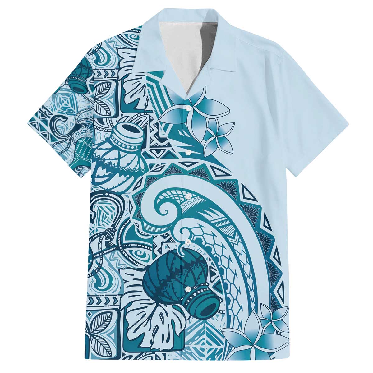 Aloha Hawaii Tapa Family Matching Off The Shoulder Long Sleeve Dress and Hawaiian Shirt Cool Turquoise Hawaiian Ipu LT7 Dad's Shirt - Short Sleeve Turquoise - Polynesian Pride