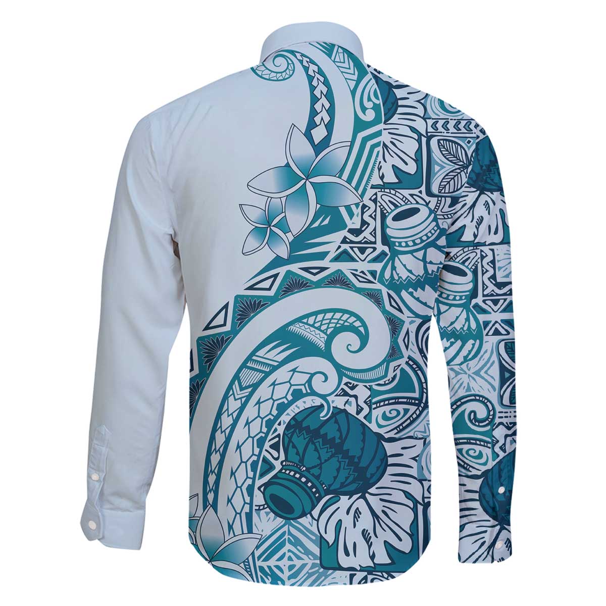Aloha Hawaii Tapa Family Matching Off The Shoulder Long Sleeve Dress and Hawaiian Shirt Cool Turquoise Hawaiian Ipu LT7 - Polynesian Pride