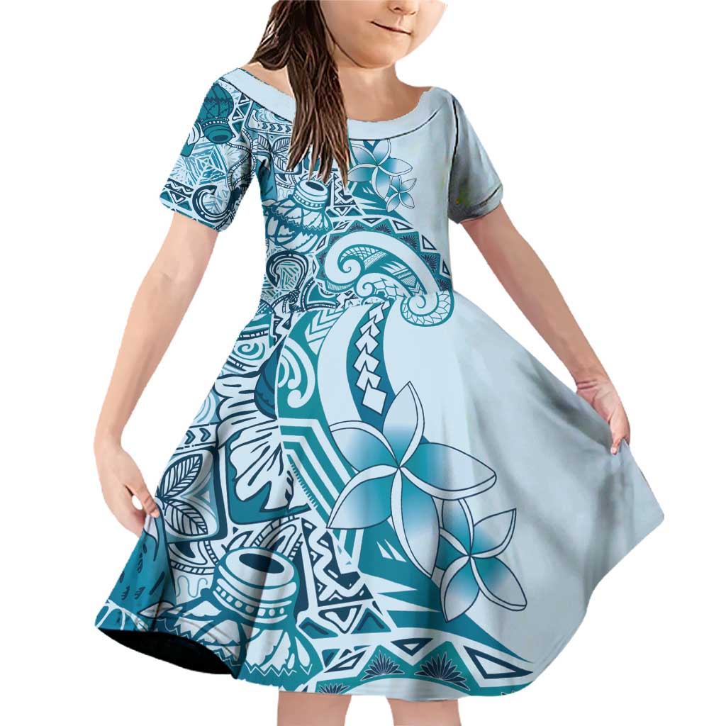 Aloha Hawaii Tapa Family Matching Off Shoulder Short Dress and Hawaiian Shirt Cool Turquoise Hawaiian Ipu - Polynesian Pride