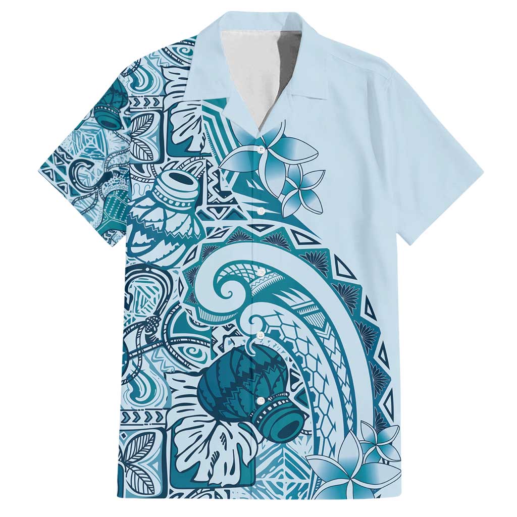 Aloha Hawaii Tapa Family Matching Off Shoulder Short Dress and Hawaiian Shirt Cool Turquoise Hawaiian Ipu - Polynesian Pride