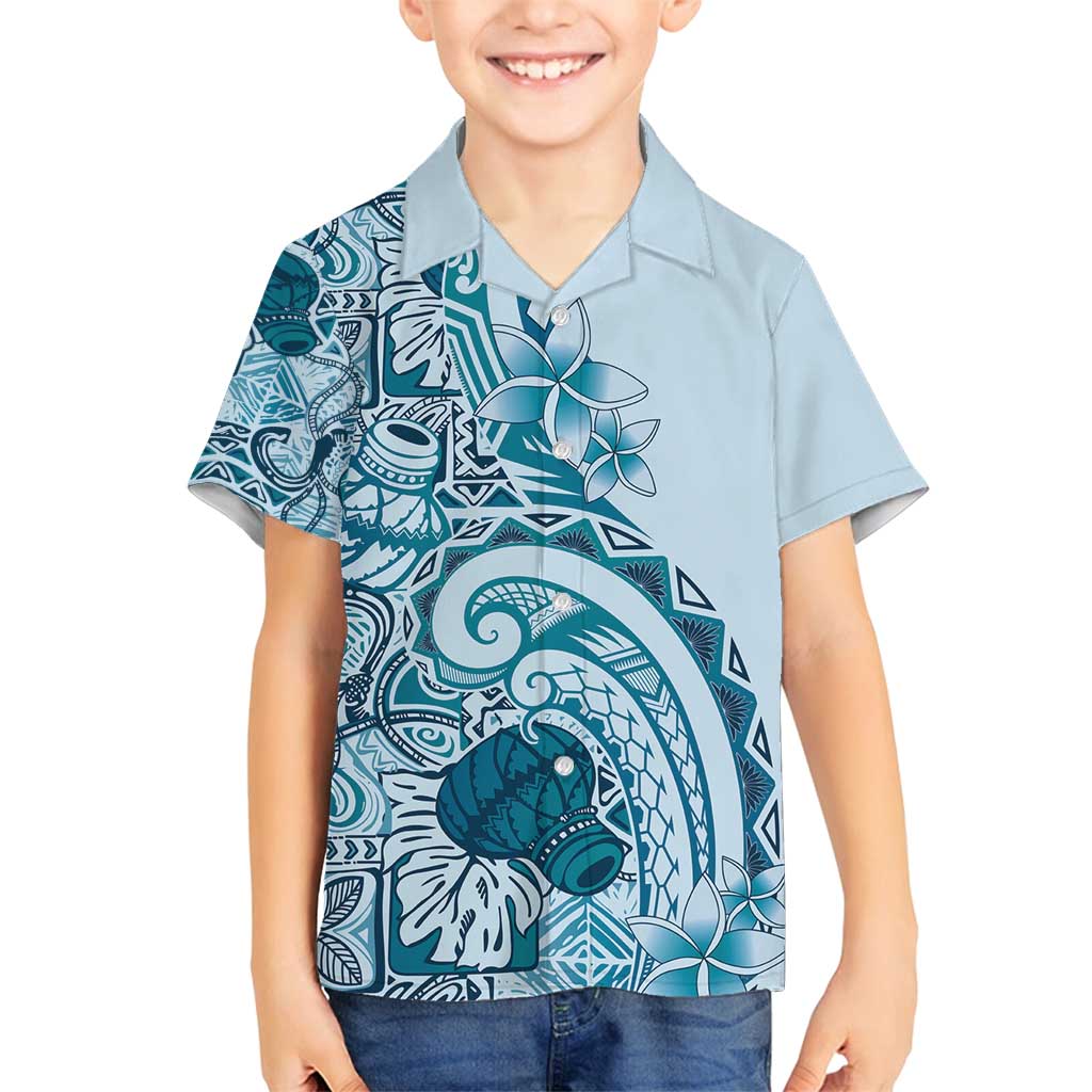Aloha Hawaii Tapa Family Matching Puletasi and Hawaiian Shirt Cool Turquoise Hawaiian Ipu LT7 Son's Shirt Turquoise - Polynesian Pride