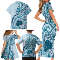 Aloha Hawaii Tapa Family Matching Short Sleeve Bodycon Dress and Hawaiian Shirt Cool Turquoise Hawaiian Ipu LT7 - Polynesian Pride