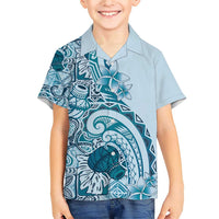 Aloha Hawaii Tapa Family Matching Short Sleeve Bodycon Dress and Hawaiian Shirt Cool Turquoise Hawaiian Ipu LT7 Son's Shirt Turquoise - Polynesian Pride
