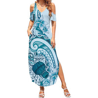 Aloha Hawaii Tapa Family Matching Summer Maxi Dress and Hawaiian Shirt Cool Turquoise Hawaiian Ipu - Polynesian Pride