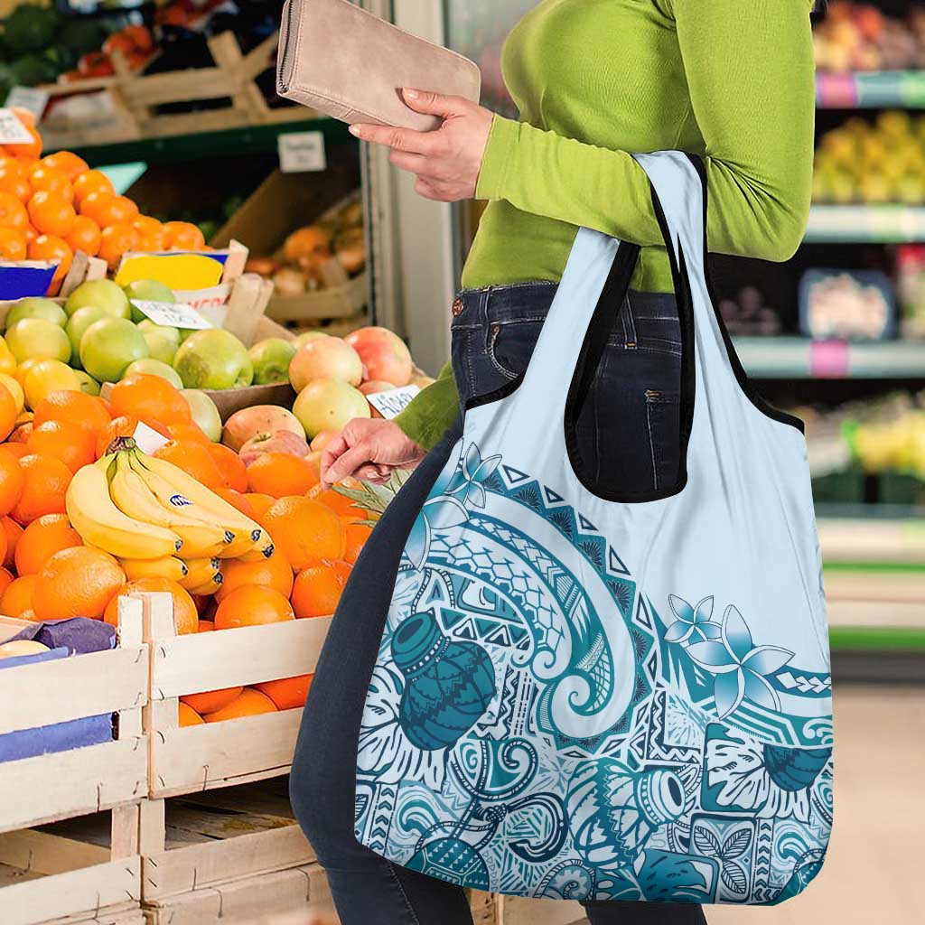 Aloha Hawaii Tapa Grocery Bag Cool Turquoise Hawaiian Ipu - Polynesian Pride