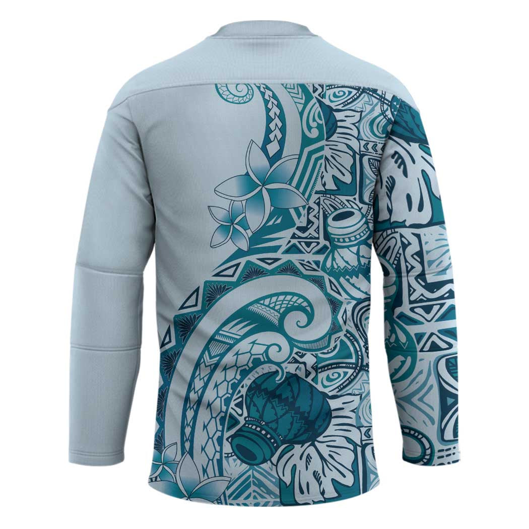 Aloha Hawaii Tapa Hockey Jersey Cool Turquoise Hawaiian Ipu LT7 - Polynesian Pride