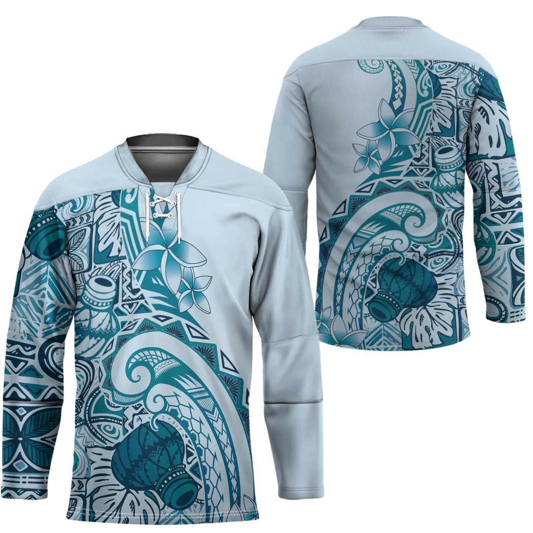 Aloha Hawaii Tapa Hockey Jersey Cool Turquoise Hawaiian Ipu LT7 - Polynesian Pride