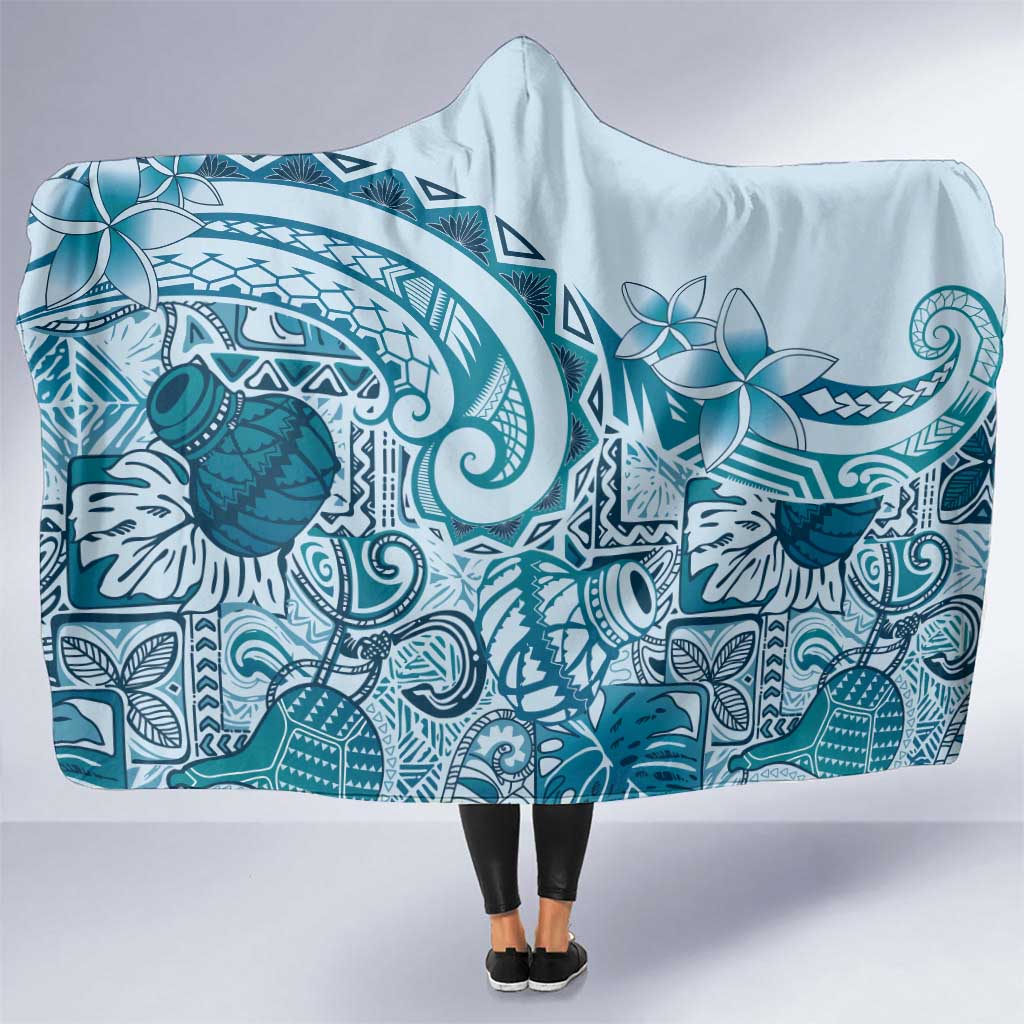 Aloha Hawaii Tapa Hooded Blanket Cool Turquoise Hawaiian Ipu - Polynesian Pride
