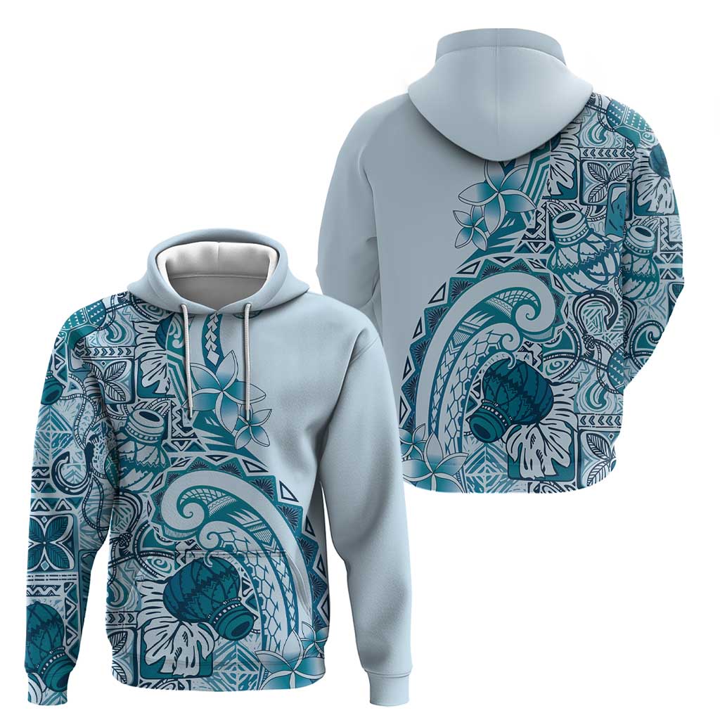 Aloha Hawaii Tapa Hoodie Cool Turquoise Hawaiian Ipu - Polynesian Pride