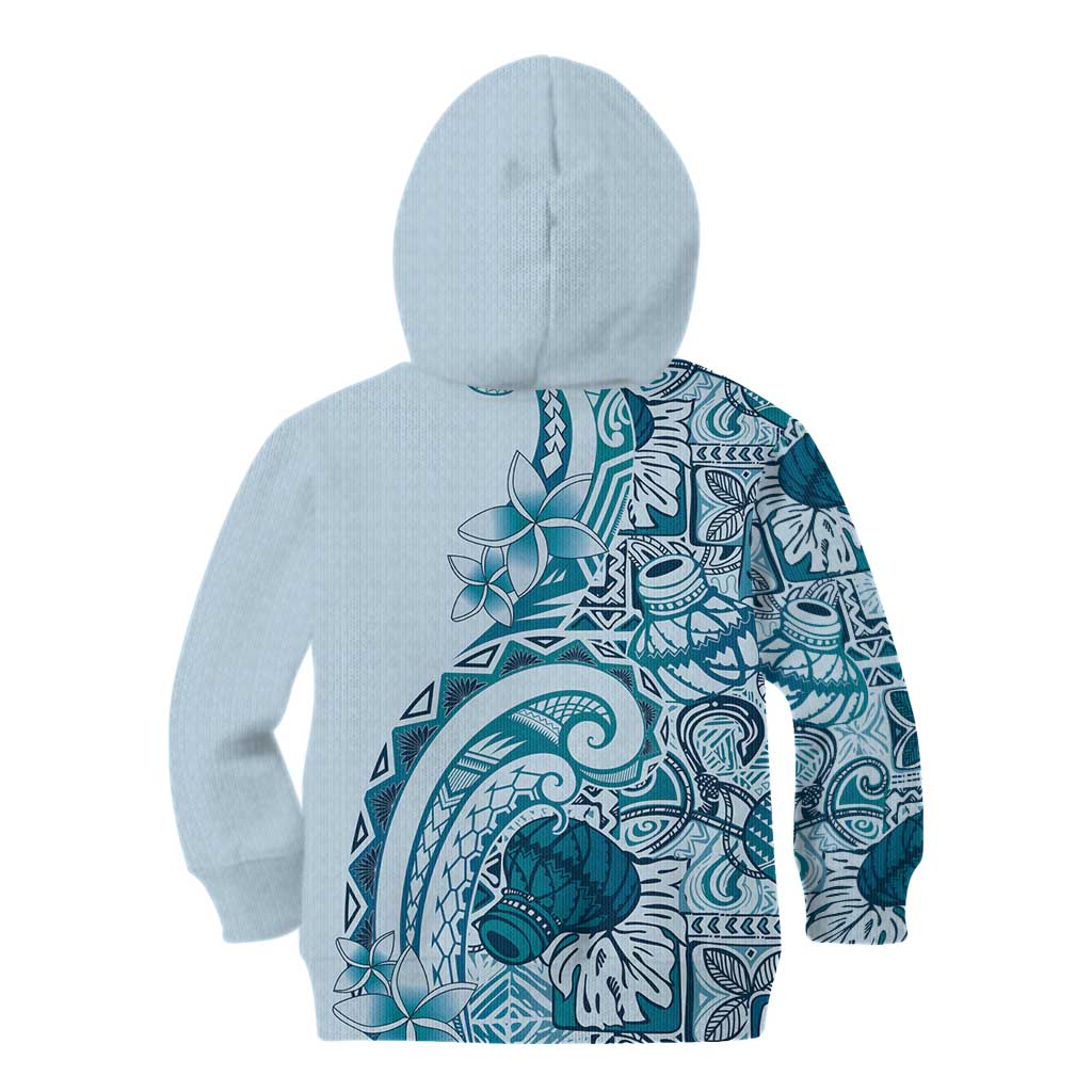 Aloha Hawaii Tapa Kid Hoodie Cool Turquoise Hawaiian Ipu - Polynesian Pride