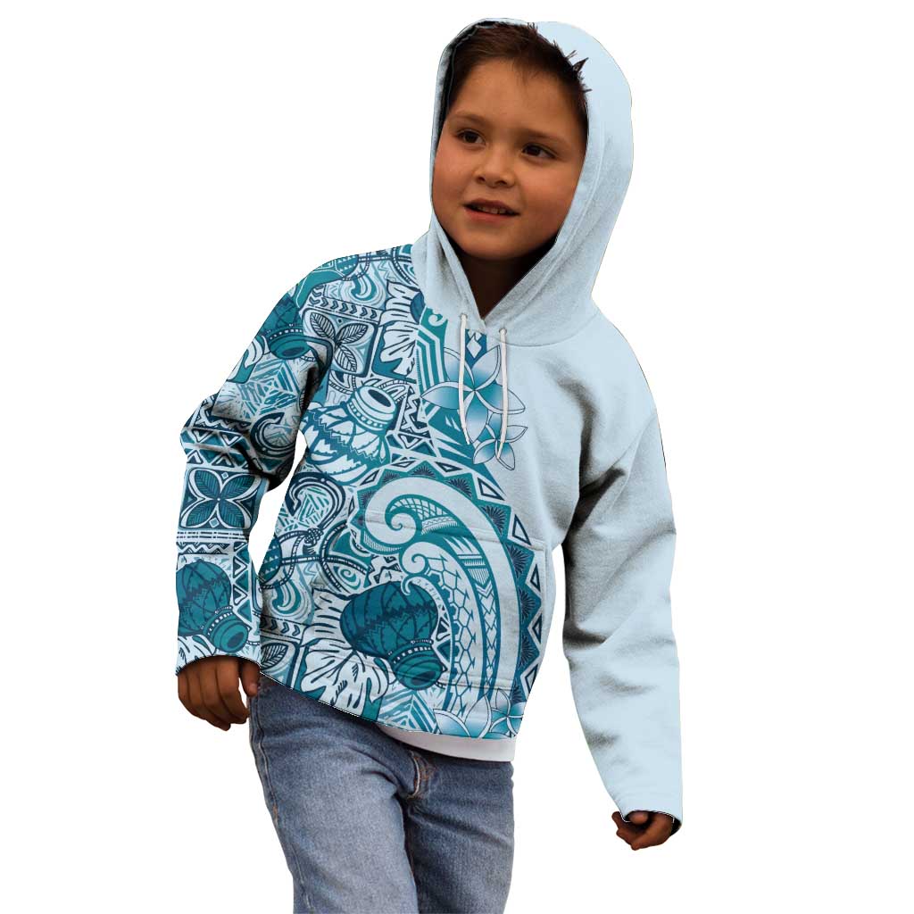 Aloha Hawaii Tapa Kid Hoodie Cool Turquoise Hawaiian Ipu - Polynesian Pride