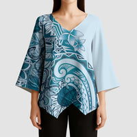 Aloha Hawaii Tapa Kimono Sleeve Blouse Cool Turquoise Hawaiian Ipu - Polynesian Pride