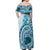 Aloha Hawaii Tapa Off Shoulder Maxi Dress Cool Turquoise Hawaiian Ipu - Polynesian Pride