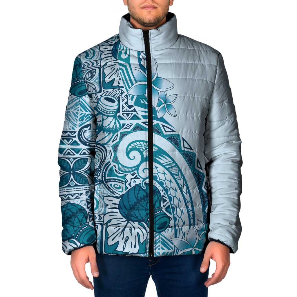 Aloha Hawaii Tapa Padded Jacket Cool Turquoise Hawaiian Ipu - Polynesian Pride